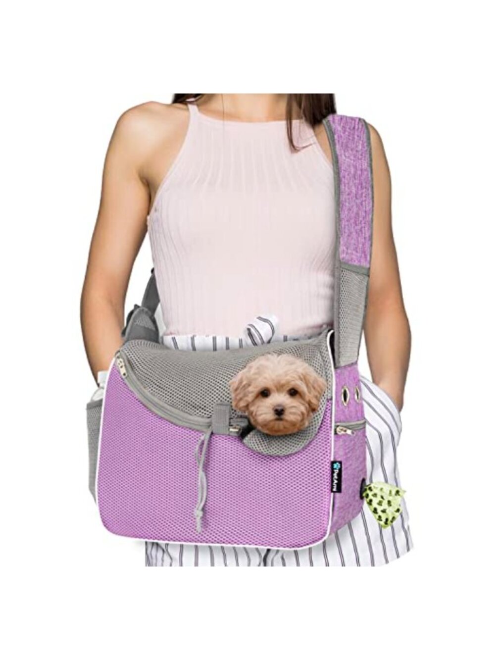 Soft-Sided Dog Sling Carrier Crossbody Pet Pouch with Sherpa Bed & Mesh